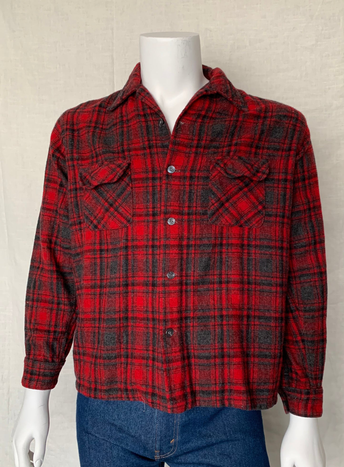 Morval 1960's Red Lumberjack Flannel Shirt