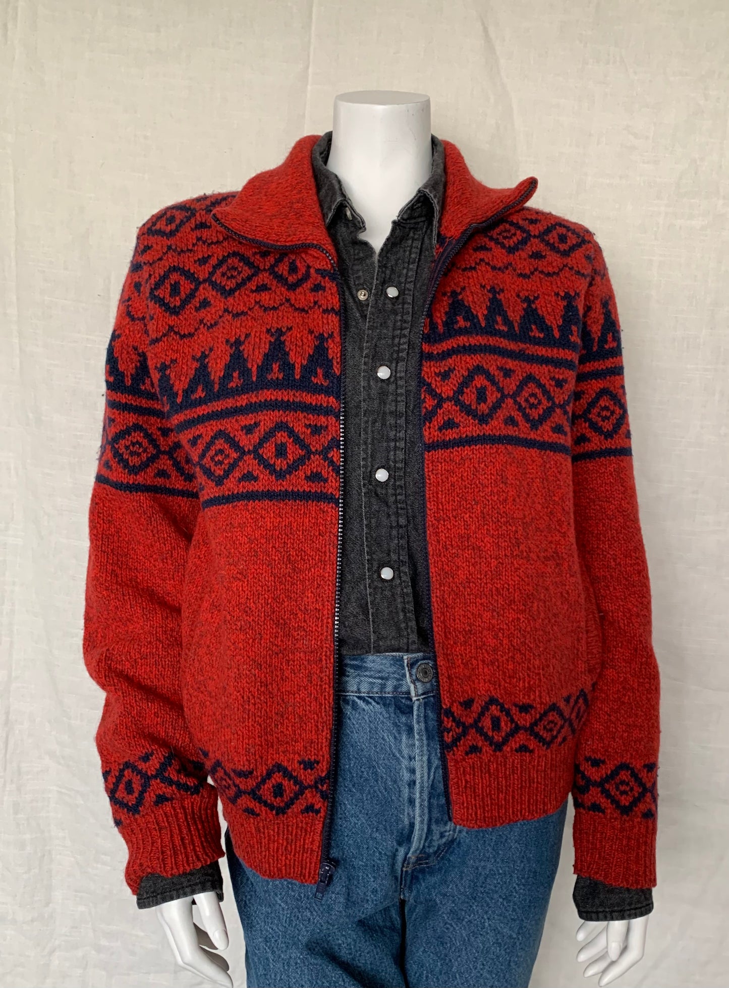 L.L.Bean Winter Graphic Knit Turtleneck Full Zip Sweater