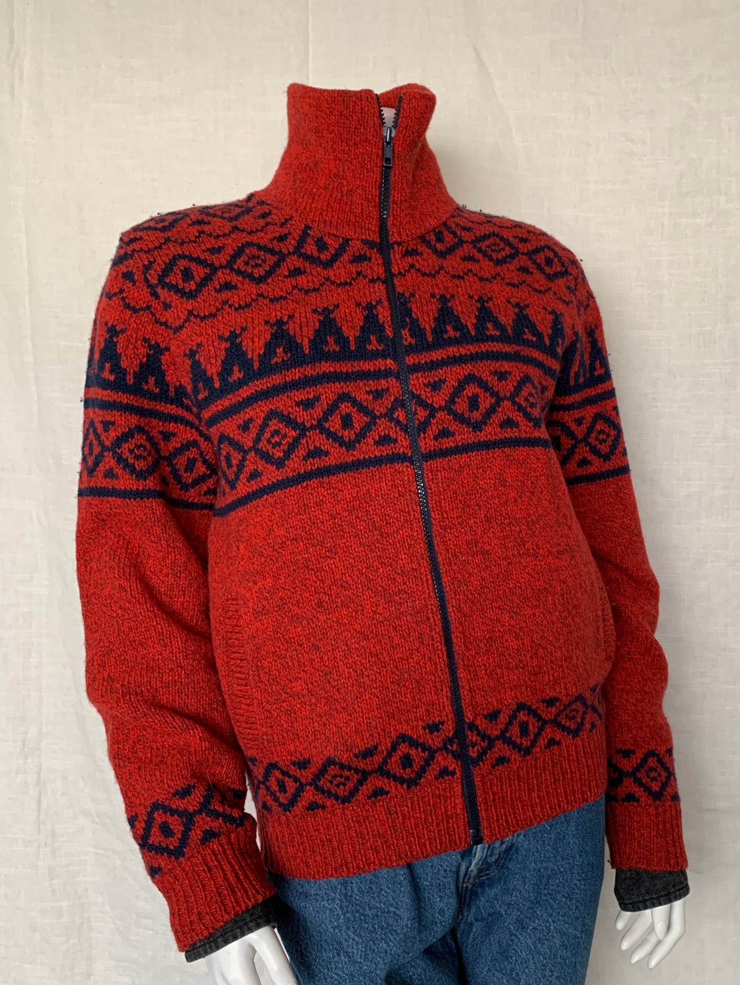 L.L.Bean Winter Graphic Knit Turtleneck Full Zip Sweater