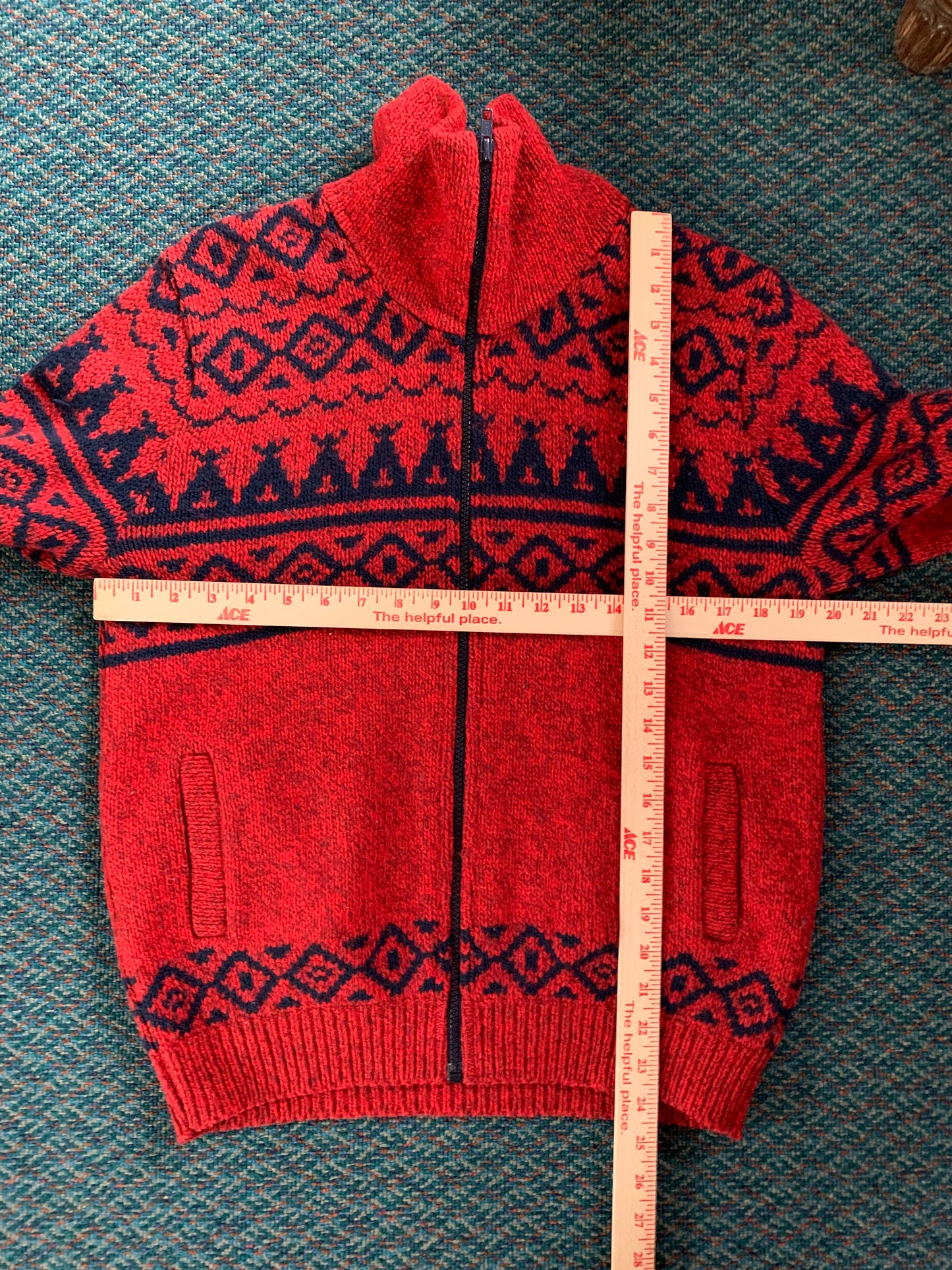 L.L.Bean Winter Graphic Knit Turtleneck Full Zip Sweater