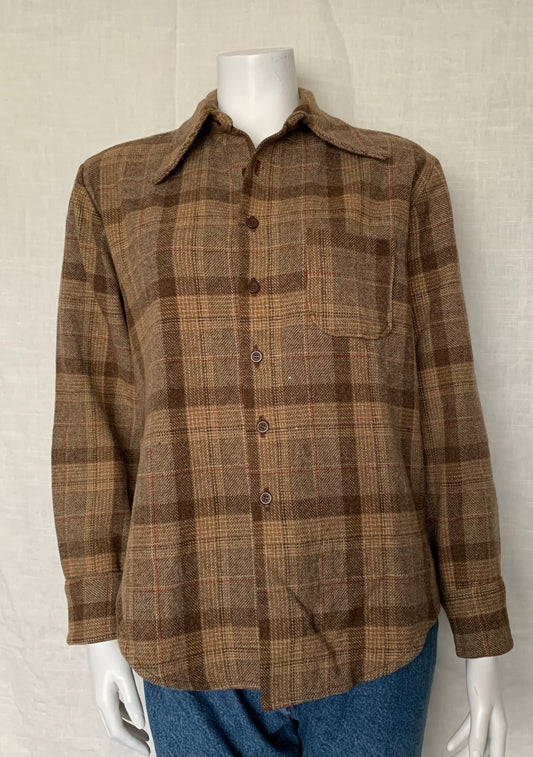 Homemade Brown & Tan Wool Button-Down