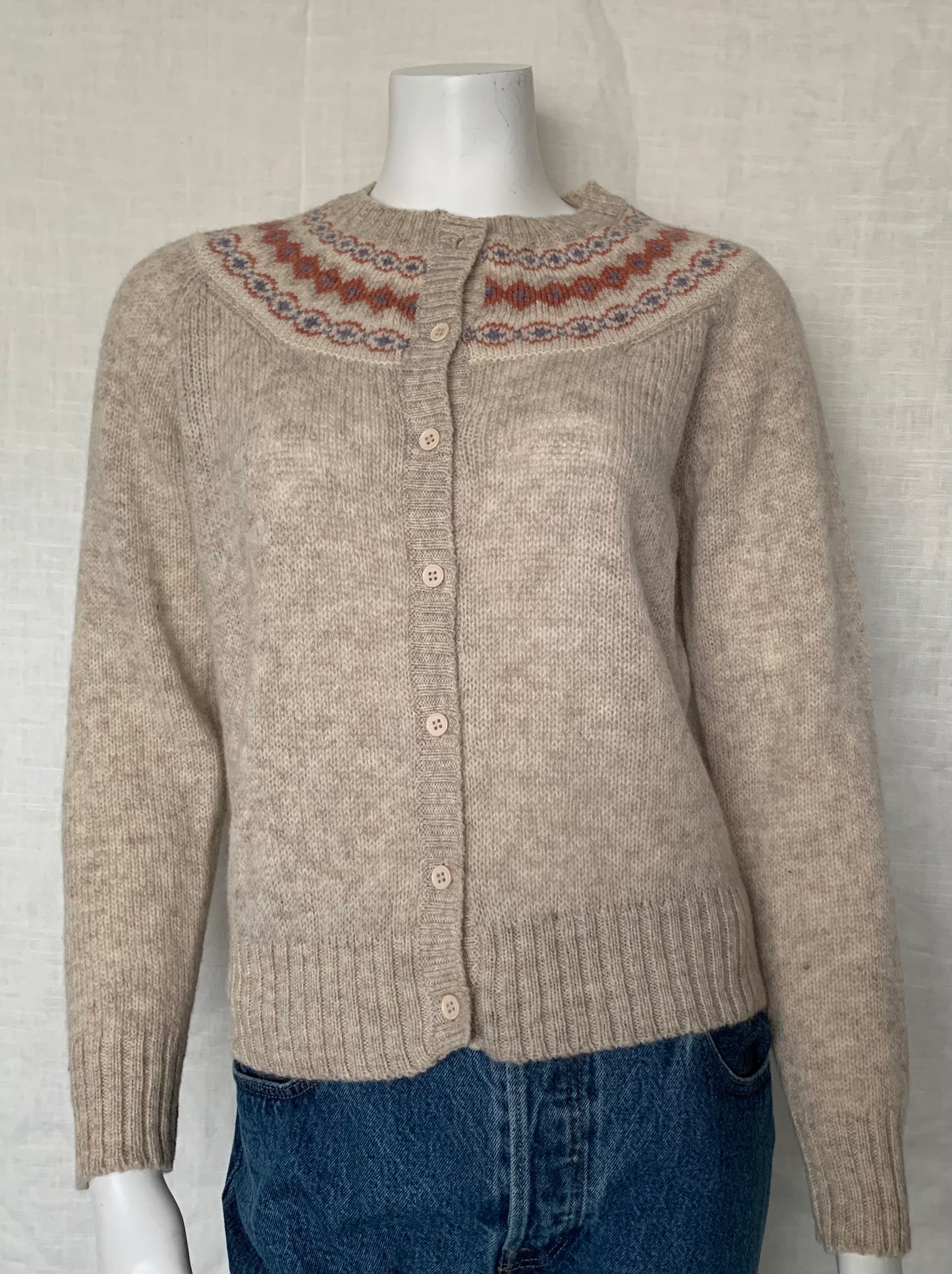 Shetlander Crazy Horse Fair Isle Wool Cardigan Sweater