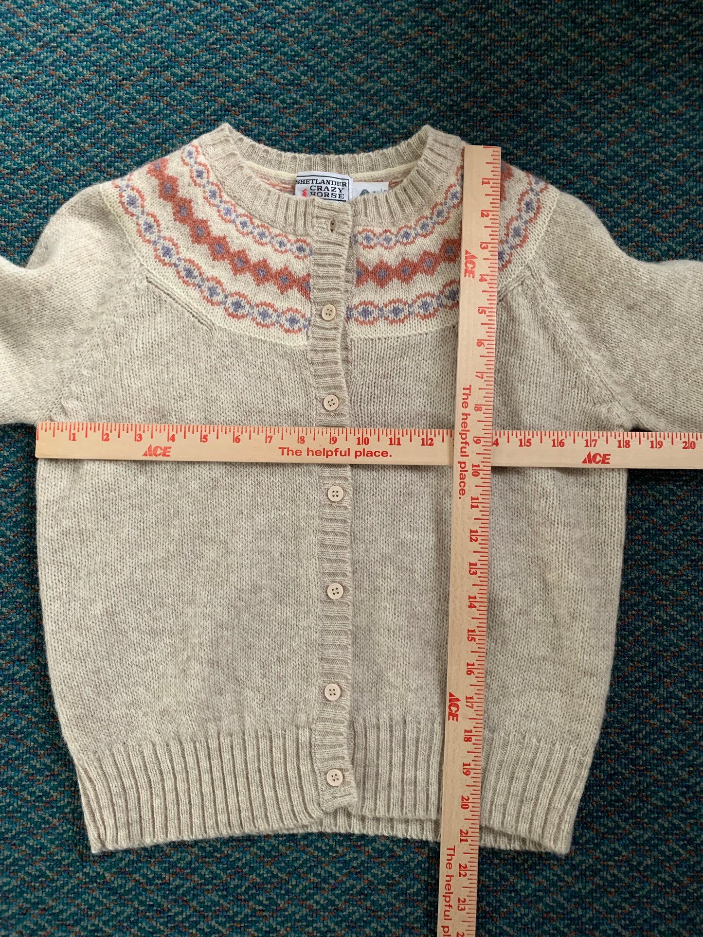 Shetlander Crazy Horse Fair Isle Wool Cardigan Sweater