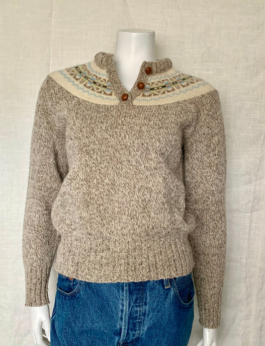 Eddie Bauer Button Neck Fair Isle Sweater