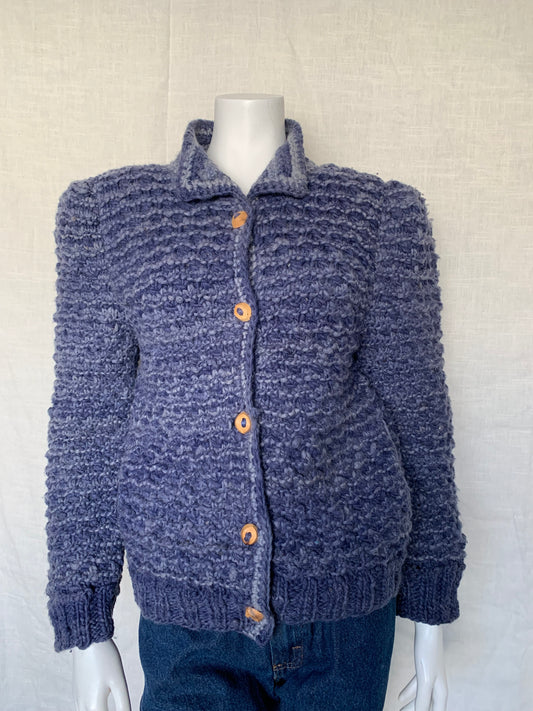 Handmade in Ecuador Purple Virgin Wool Cardigan Sweater