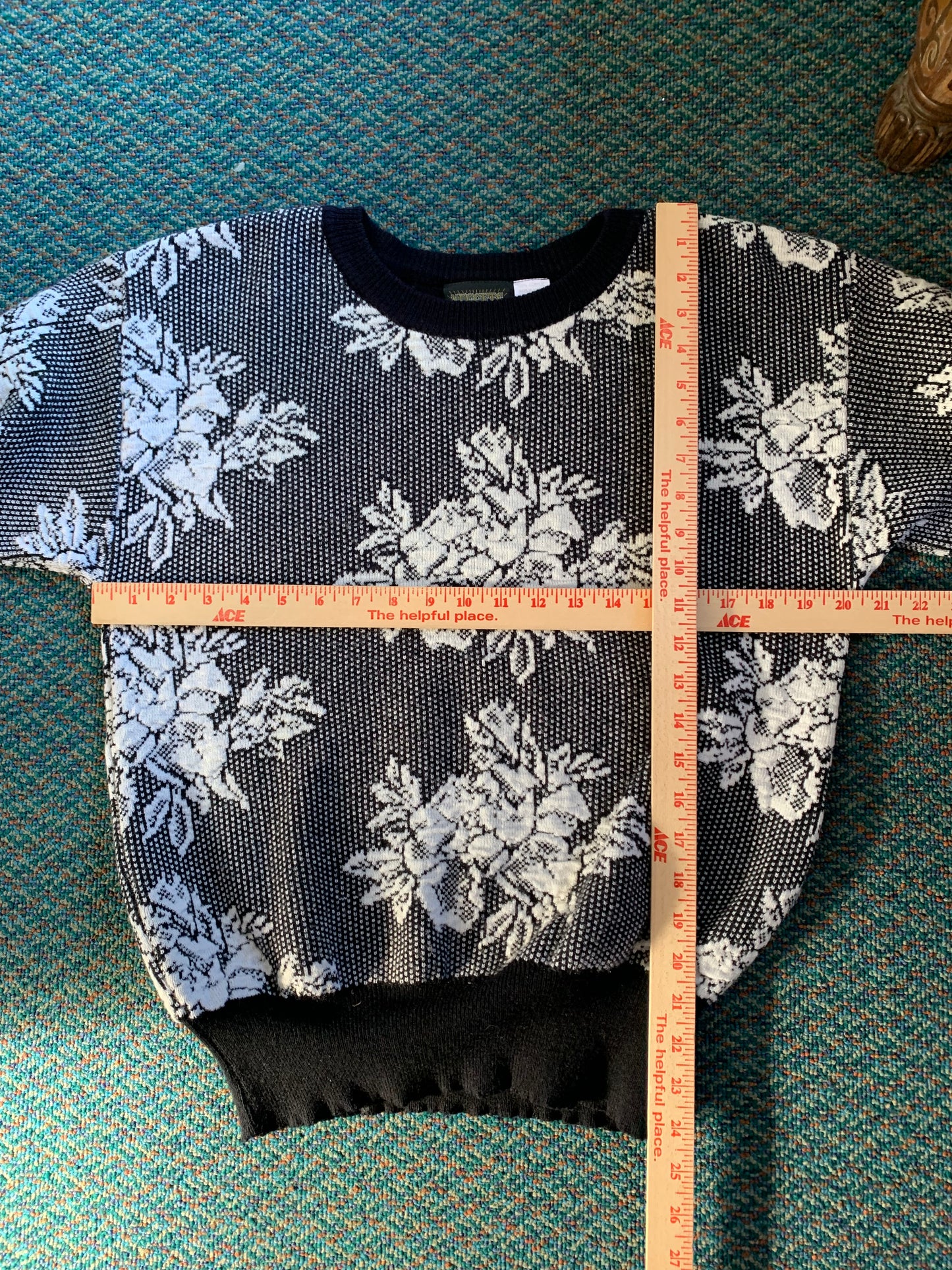 Nuggets Black and White Floral Pullover Sweater