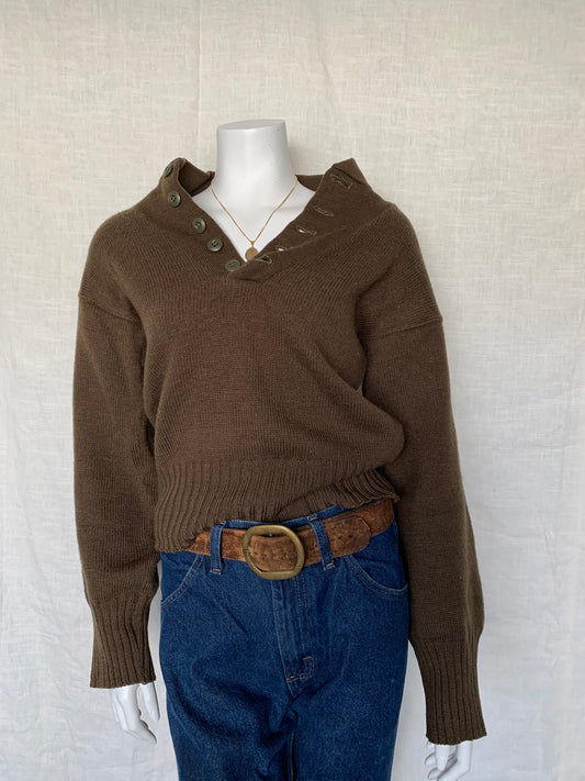 Vintage Military Wool Henley Pullover Sweater