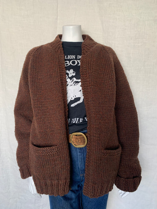 Solid Brown Cowichan Zip Front Sweater