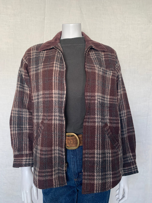 General Supply Brown Plaid Chore Jacket w/ Corduroy Collar